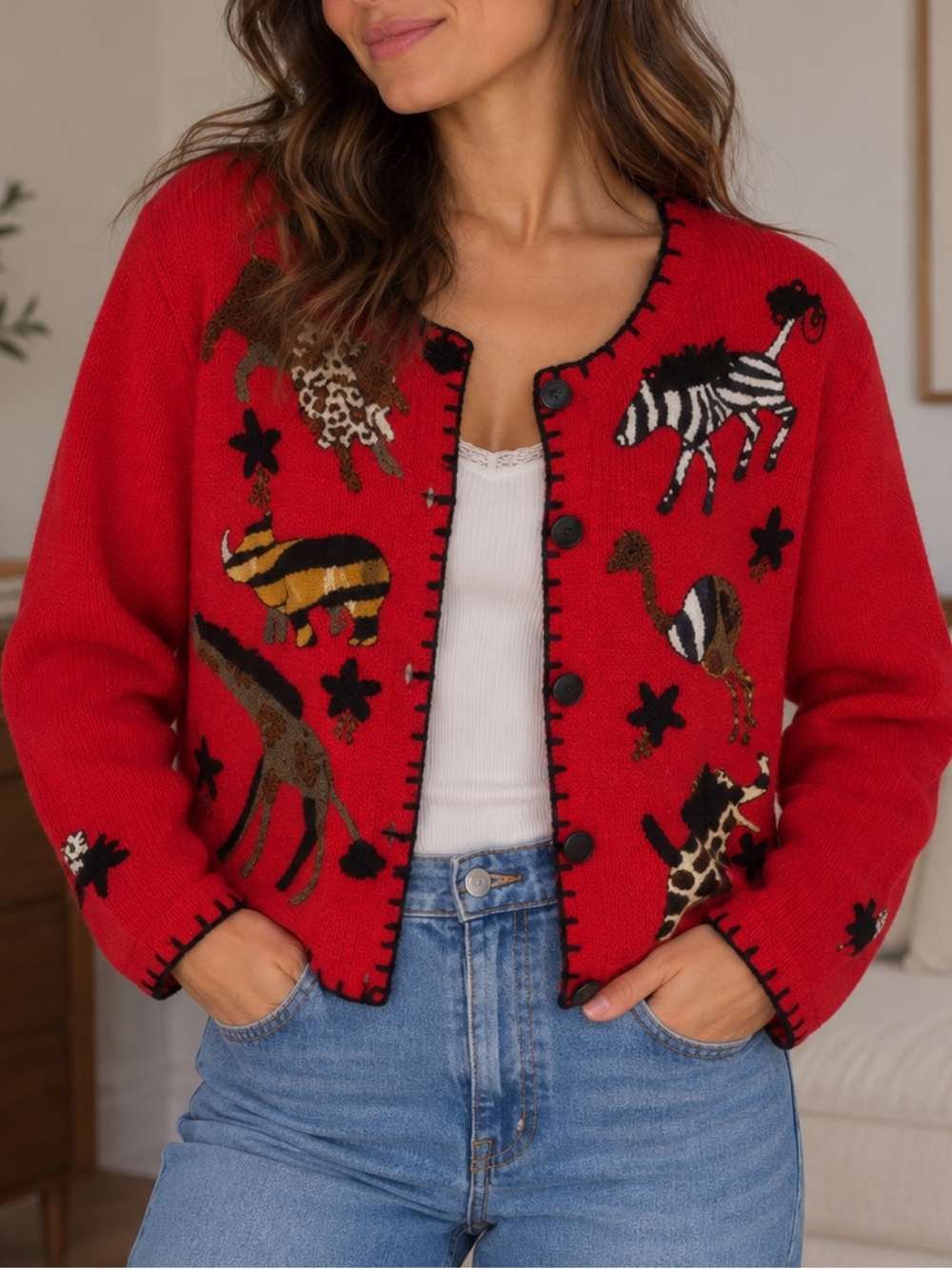 Vintage Berek Animals Cardigan Sweater